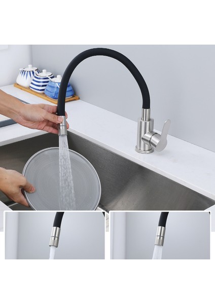 Mutfak Lavabo Bataryası, 304 Paslanmaz Çelik, Gerilebilir Silikon, Sıcak ve Soğuk (Yurt Dışından) fırsatları