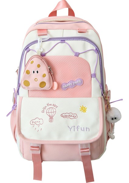 Kadın Ortaokul ve Lise Öğrencileri Için Yeni Yüksek Görünümlü Büyük Kapasiteli Okul Çantası Baskılı Nakış Renk Eşleştirme Sevimli Omuz Çok Yönlü Sırt Çantası (Yurt Dışından)