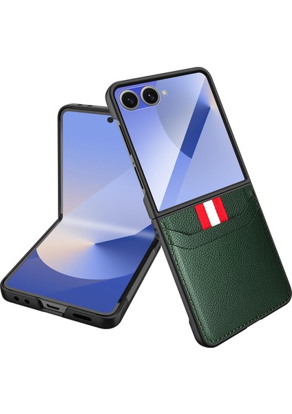 Samsung Galaxy Z Flip7 5g Için Webbing Slot Litchi Kılıf (Yurt Dışından)