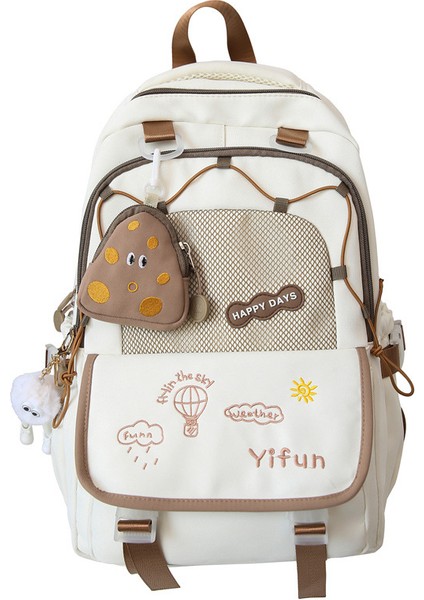 Kadın Ortaokul ve Lise Öğrencileri Için Yeni Yüksek Görünümlü Büyük Kapasiteli Okul Çantası Baskılı Nakış Renk Eşleştirme Sevimli Omuz Çok Yönlü Sırt Çantası (Yurt Dışından)