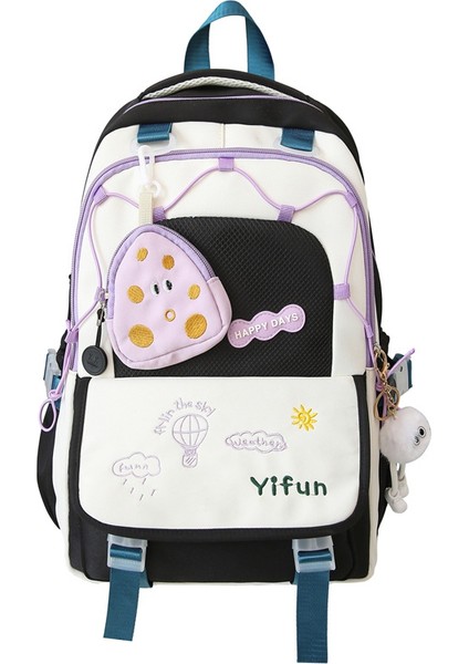 Kadın Ortaokul ve Lise Öğrencileri Için Yeni Yüksek Görünümlü Büyük Kapasiteli Okul Çantası Baskılı Nakış Renk Eşleştirme Sevimli Omuz Çok Yönlü Sırt Çantası (Yurt Dışından)