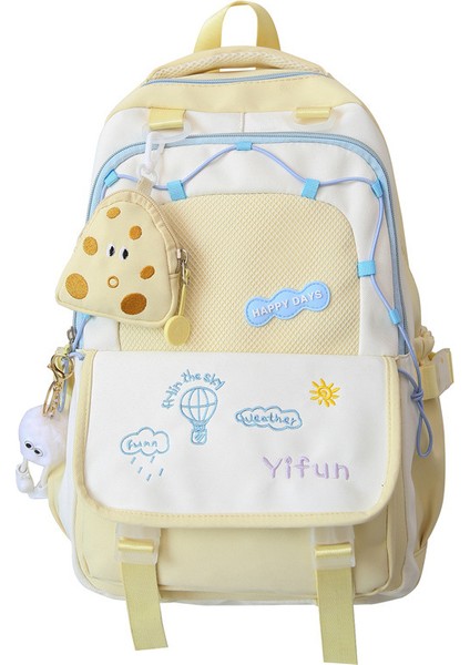 Kadın Ortaokul ve Lise Öğrencileri Için Yeni Yüksek Görünümlü Büyük Kapasiteli Okul Çantası Baskılı Nakış Renk Eşleştirme Sevimli Omuz Çok Yönlü Sırt Çantası (Yurt Dışından)