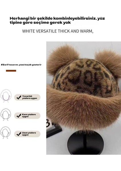 Yapay Kürk Peluş Kulak Koruyuculu Leopar Desenli Küçük Ayı Şekilli Kalınlaştırılmış Rüzgar Geçirmez Isıtıcı Şapka (Yurt Dışından) modelleri