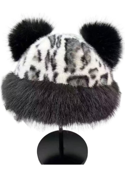 Yapay Kürk Peluş Kulak Koruyuculu Leopar Desenli Küçük Ayı Şekilli Kalınlaştırılmış Rüzgar Geçirmez Isıtıcı Şapka (Yurt Dışından)
