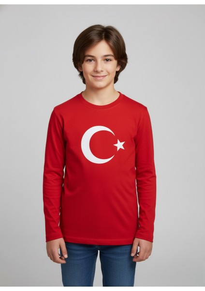 Çoçuk Erkek-Kız Ay Yıldızlı Türk Bayraklı Uzun Kollu Kırmızı-Beyaz T-Shirt fiyatları