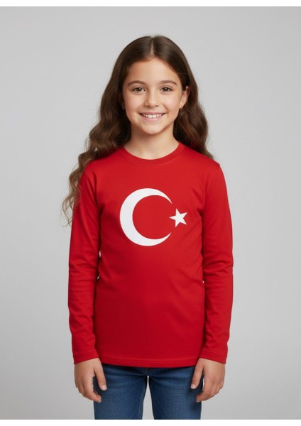 Çoçuk Erkek-Kız Ay Yıldızlı Türk Bayraklı Uzun Kollu Kırmızı-Beyaz T-Shirt modelleri