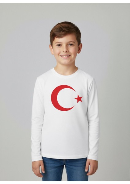 Çoçuk Erkek-Kız Ay Yıldızlı Türk Bayraklı Uzun Kollu Kırmızı-Beyaz T-Shirt fiyatları