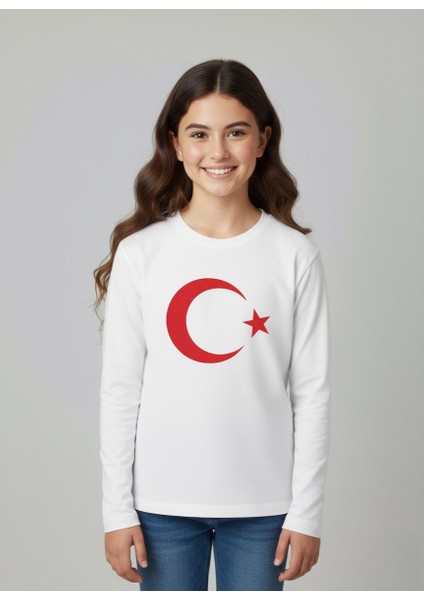 Çoçuk Erkek-Kız Ay Yıldızlı Türk Bayraklı Uzun Kollu Kırmızı-Beyaz T-Shirt modelleri