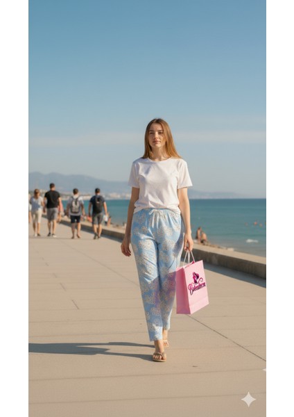 Papatya Kalp Desenli Açık Mavi Milan Kumaş Pijama Alt -BK1000022 modelleri