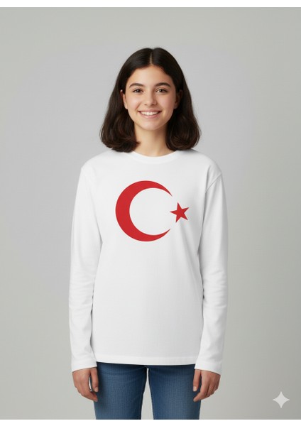 Çoçuk Erkek-Kız Ay Yıldızlı Türk Bayraklı Uzun Kollu Kırmızı-Beyaz T-Shirt fırsatları