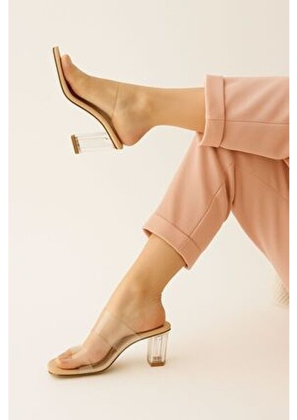 Krem Yüksek Topuk Şeffaf Kadın Ayakkabı modelleri