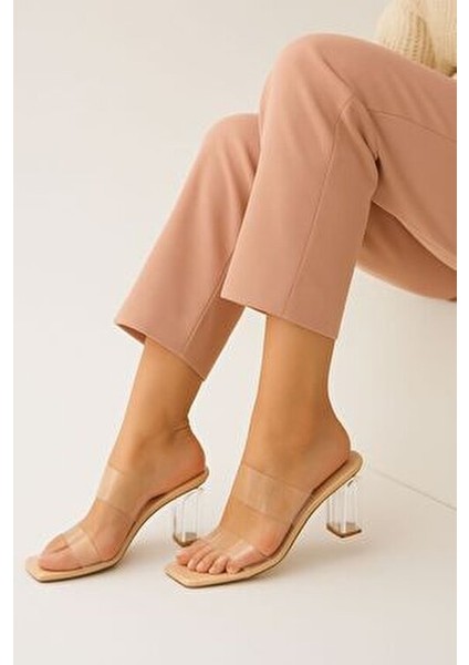 Krem Yüksek Topuk Şeffaf Kadın Ayakkabı fırsatları