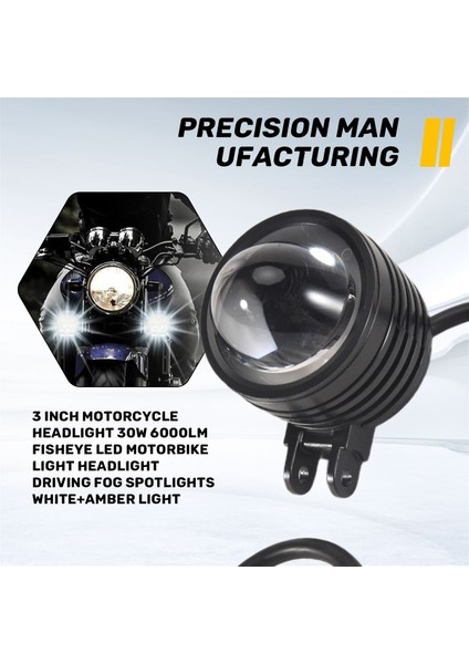 3 Inç Motosiklet Far 30W 6000LM Balık Gözü Motosiklet Işığı Sürüş Sis Spotları Beyaz+Kehribar Işık (Yurt Dışından) indirimleri