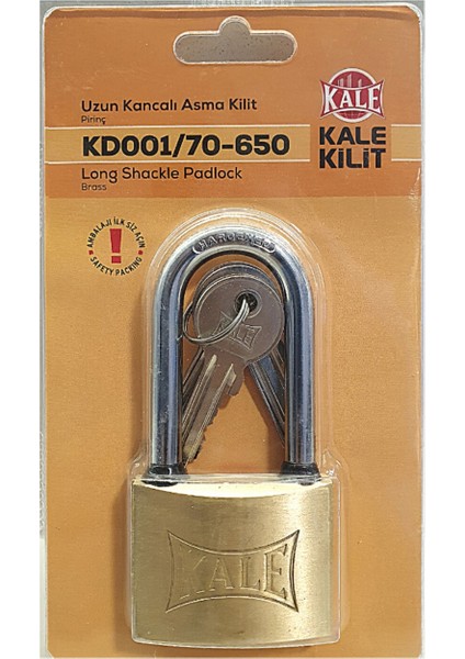KALE ASMA KİLİT ÇELİK UZUN KANCA SARI 50mm