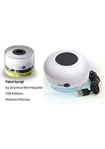 Su Geçirmez Mini Bluetooth Duş Hoparlörü 10 W Beyaz Renkli Kullanım Kolaylığı