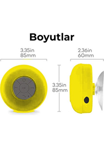 Su Geçirmez Bluetooth Duş Hoparlörü Sarı 85 mm Taşınabilir Tasarım ile Eğlencenizi Artırın
