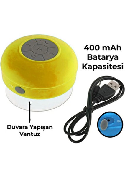 Su Geçirmez Bluetooth Duş Hoparlörü Sarı 85 mm Taşınabilir Tasarım ile Eğlencenizi Artırın