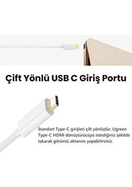 Type-C HDMI Dönüştürücü Adaptör 4K Görüntü Aktarımı 10 cm Beyaz Renkli