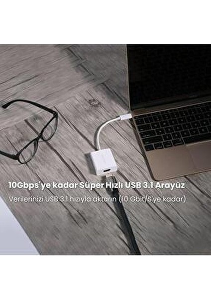 Type-C HDMI Dönüştürücü Adaptör 4K Görüntü Aktarımı 10 cm Beyaz Renkli