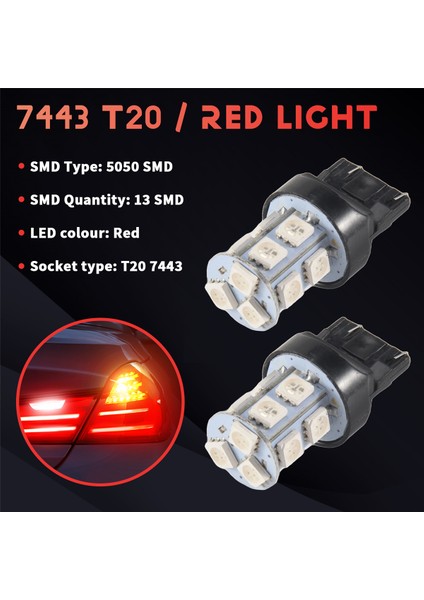 2x Kırmızı T20 7443 380 W21/5W Araba 13 Smd 5050 LED Durdurma Tail Fren Işıkları Ampuller (Yurt Dışından) indirimleri