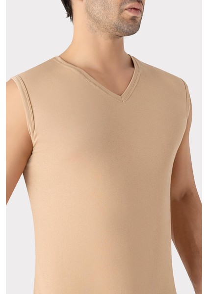 2'li Görünmez Atlet Erkek Ten Rengi V Yaka Kolsuz Tişört Pamuklu Likralı Esnek Yumuşak Kumaş fiyatları