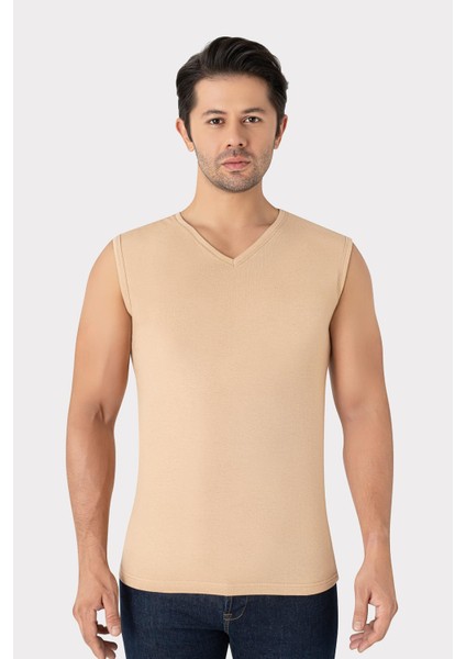 2'li Görünmez Atlet Erkek Ten Rengi V Yaka Kolsuz Tişört Pamuklu Likralı Esnek Yumuşak Kumaş modelleri