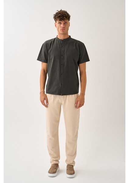 Erkek Yazlık Hakim Yaka Kısa Kol Düğmeli Rahat Kalıp %100 Pamuk Gömlek E212-24 indirimleri