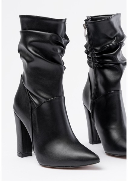VRT-4815 Siyah Yüksek Kalın Topuklu Körüklü Fermuarlı Kadın Bot modelleri