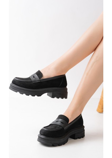 746-759 Siyah Süet Günlük Yüksek Tabanlı Loafer Ayakkabı fiyatları