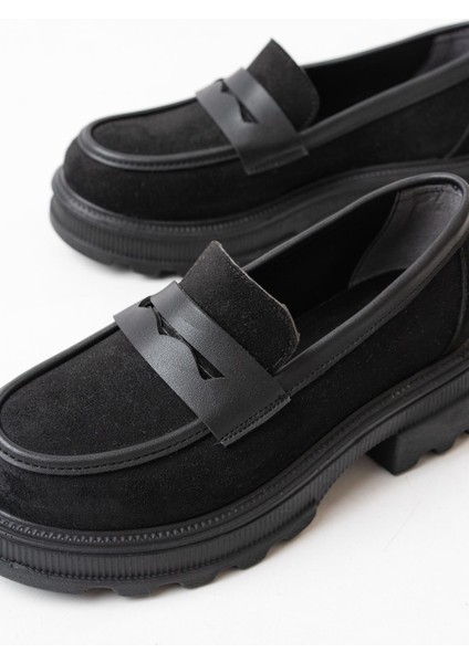 746-759 Siyah Süet Günlük Yüksek Tabanlı Loafer Ayakkabı fırsatları