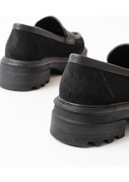 746-759 Siyah Süet Günlük Yüksek Tabanlı Loafer Ayakkabı indirimleri