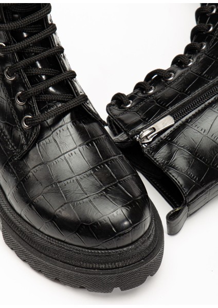 812-356 Siyah Kroko Bağcıklı Fermuarlı Günlük Kadın Bot fırsatları