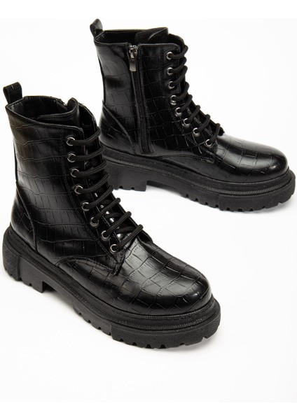 812-356 Siyah Kroko Bağcıklı Fermuarlı Günlük Kadın Bot indirimleri