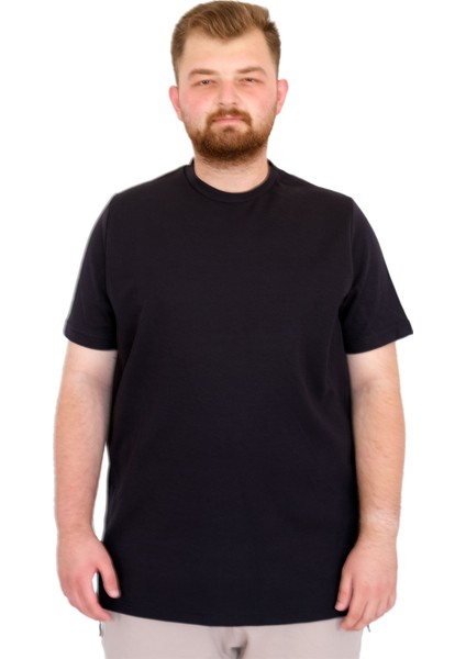 Mode Xl Büyük Beden Erkek T-Shirt Bisiklet Yaka Dore U25034 Lacivert