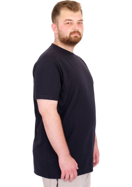 Mode Xl Büyük Beden Erkek T-Shirt Bisiklet Yaka Dore U25034 Lacivert modelleri