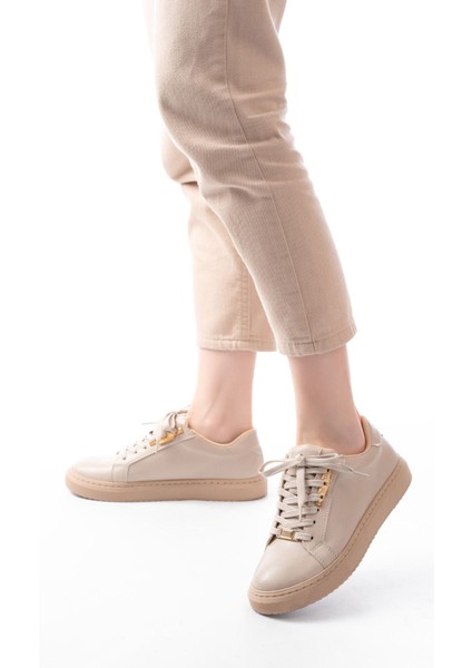 P-910 Bej Bağcıklı Taban Dikişli Günlük Kadın Spor fiyatları