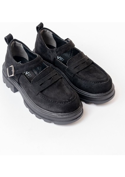 745-771 Siyah Süet Kadın Günlük Yüksek Tabanlı Loafer Ayakkabı