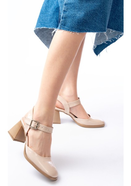 İNF-40450 Bej Rugan Günlük Arkası Açık Topuklu Bayan Ayakkabı modelleri