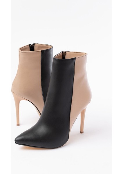 LS-216 Siyah Yüksek Ince Topuklu Fermuarlı Kadın Bot