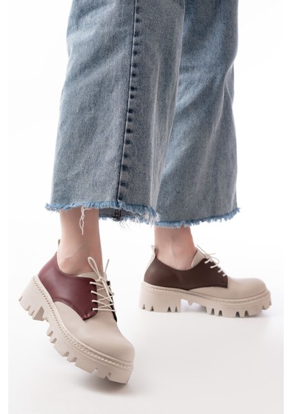 868-754 Bej Garni Bağcıklı Günlük Yüksek Tabanlı Loafer Ayakkabı fiyatları