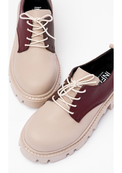 868-754 Bej Garni Bağcıklı Günlük Yüksek Tabanlı Loafer Ayakkabı