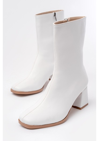 MSK-032 Beyaz Topuklu Fermuarlı Kadın Bot indirimleri