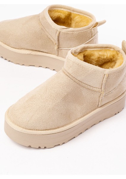 NDR-2850 Bej Süet Içi Kürklü Kışlık Kapalı Burun Kadın Günlük Terlik fırsatları