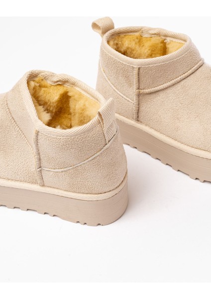 NDR-2850 Bej Süet Içi Kürklü Kışlık Kapalı Burun Kadın Günlük Terlik indirimleri