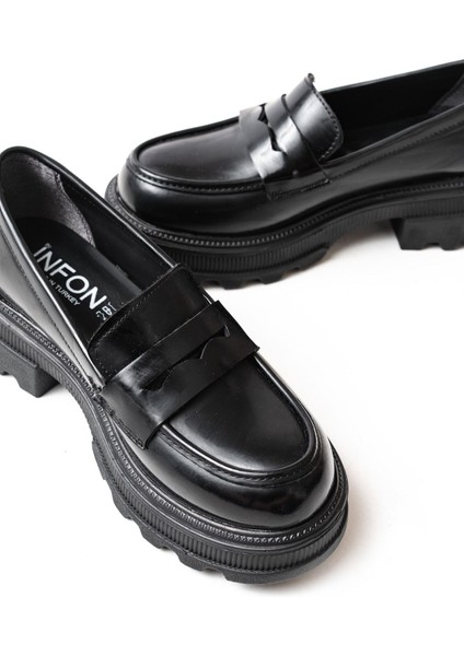 746-759 Siyah Rugan Günlük Yüksek Tabanlı Loafer Ayakkabı