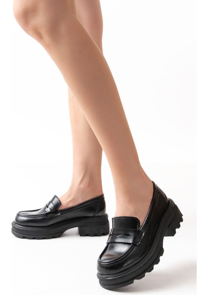 746-759 Siyah Rugan Günlük Yüksek Tabanlı Loafer Ayakkabı modelleri