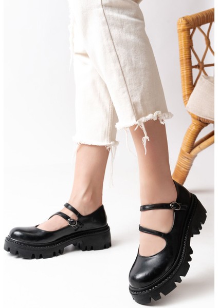 868-756 Siyah Rugan Günlük Yüksek Tabanlı Loafer Ayakkabı