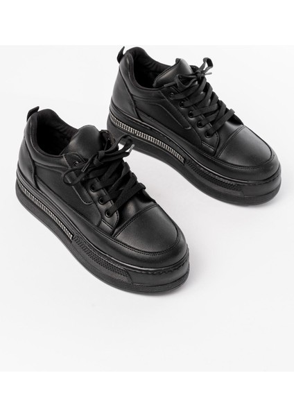 FLN-1999 Siyah Bağcıklı Taban Taş Aksesuarlı Günlük Spor Ayakkabı fırsatları