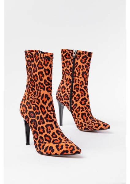 VRT-4811 Leopar Yüksek Ince Topuklu Fermuarlı Kadın Bot indirimleri