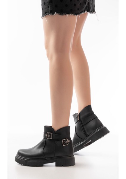 508-3037 Siyah Toka Aksesuarlı Fermuarlı Günlük Kadın Bot modelleri